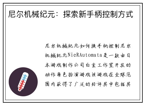 尼尔机械纪元：探索新手柄控制方式